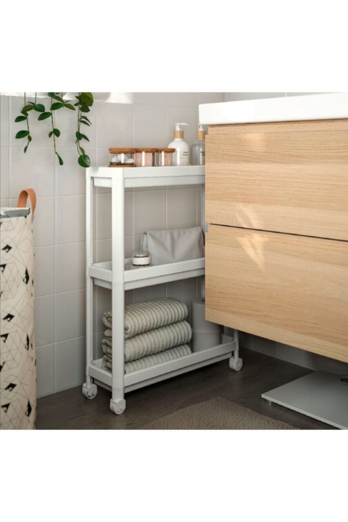 Omaş Household Product Ahir Ticaret Tekerlekli Dikdörtgen 3 Katlı Raf Ünitesi - Banyo Mutfak Düzenleyici Organizer Raf